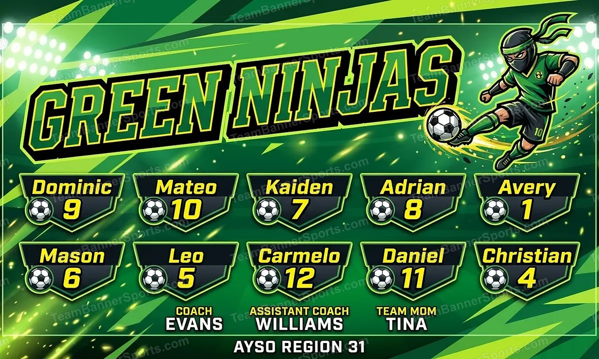 Green Ninjas soccer team banner created with AI