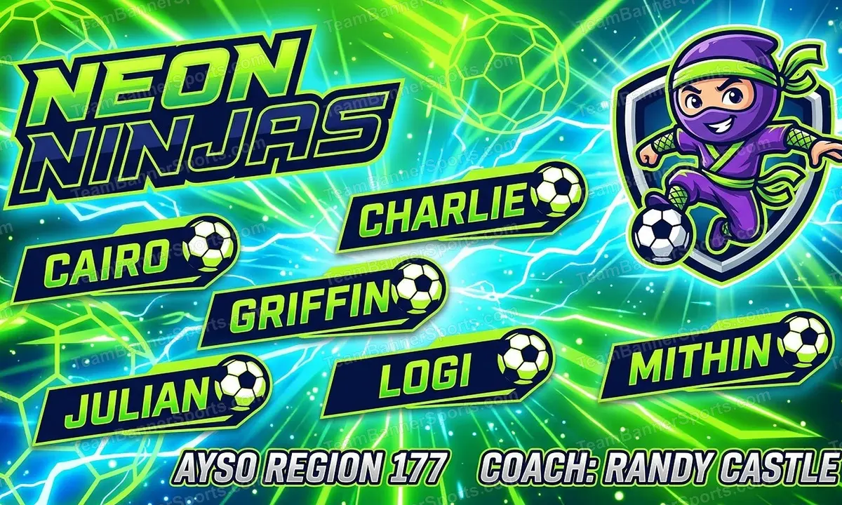 Neon Ninjas soccer team banner created with AI