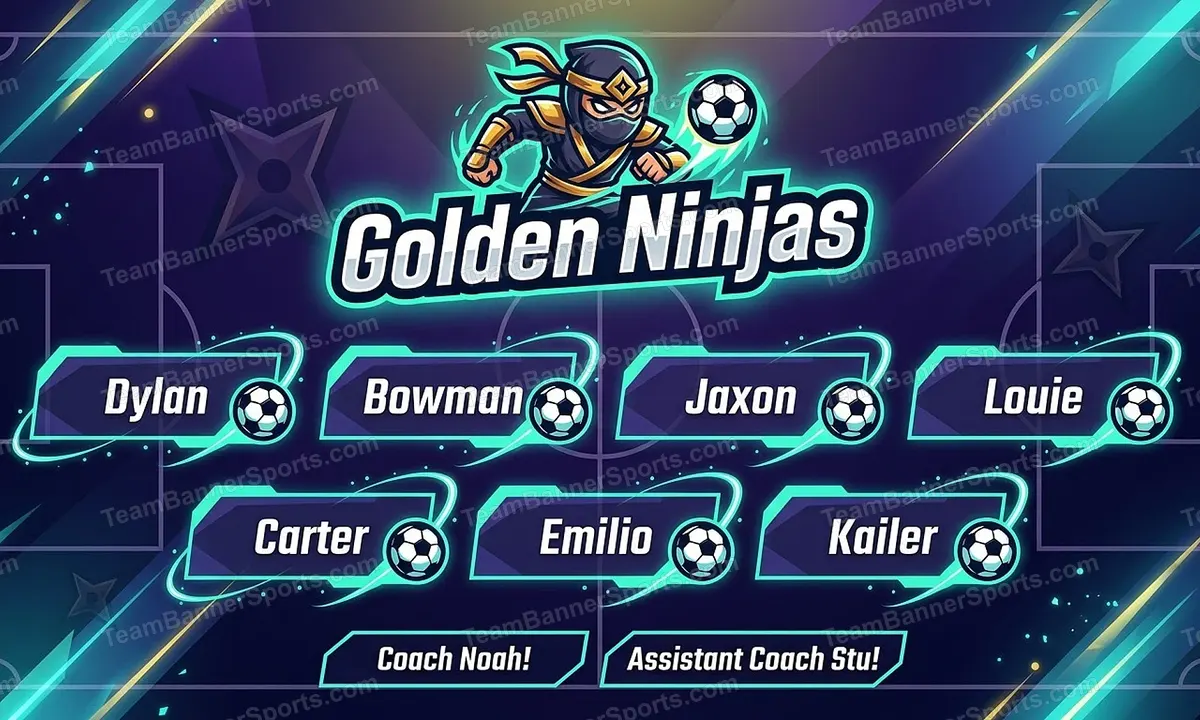 Golden Ninjas soccer team banner created with AI