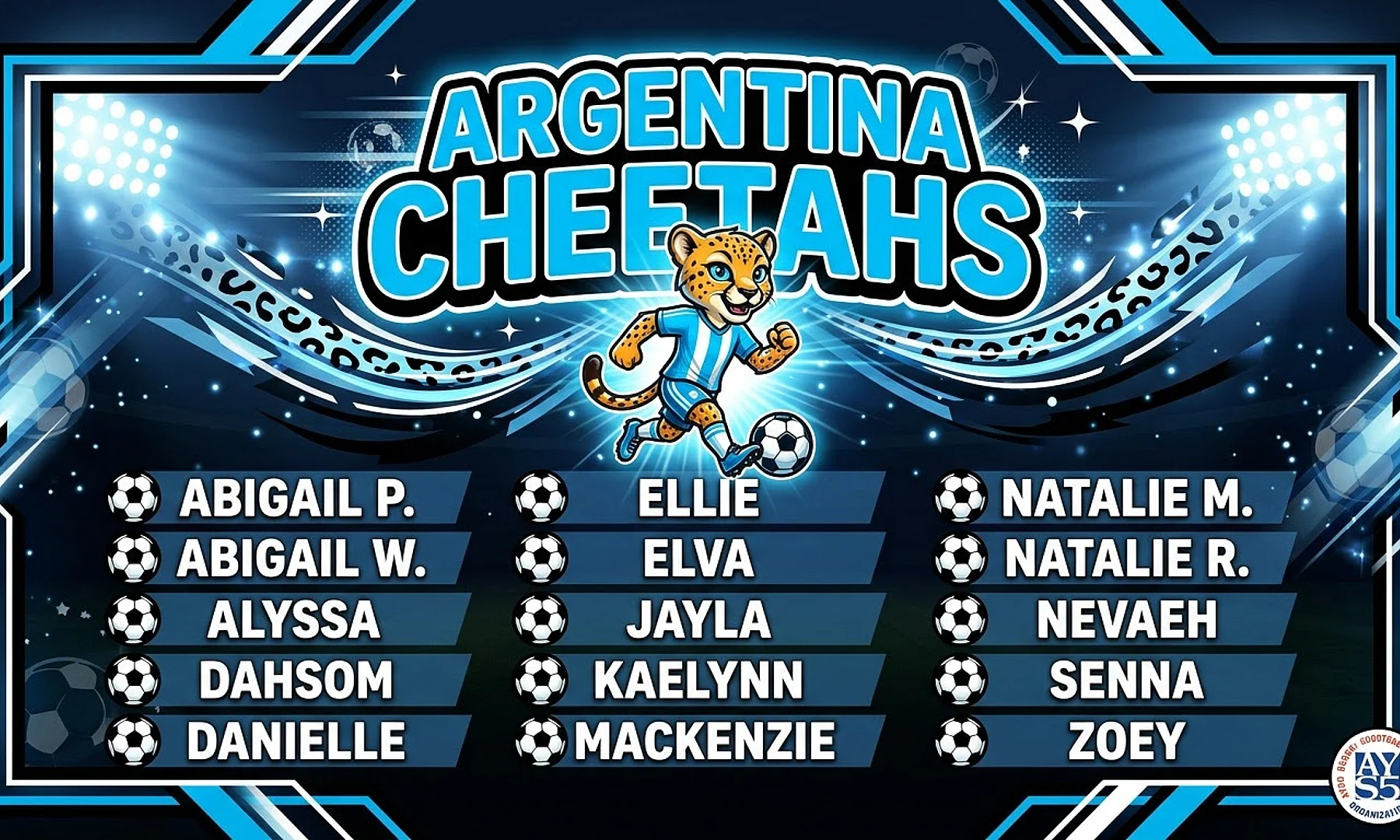 Argentina Cheetahs soccer team banner created with AI