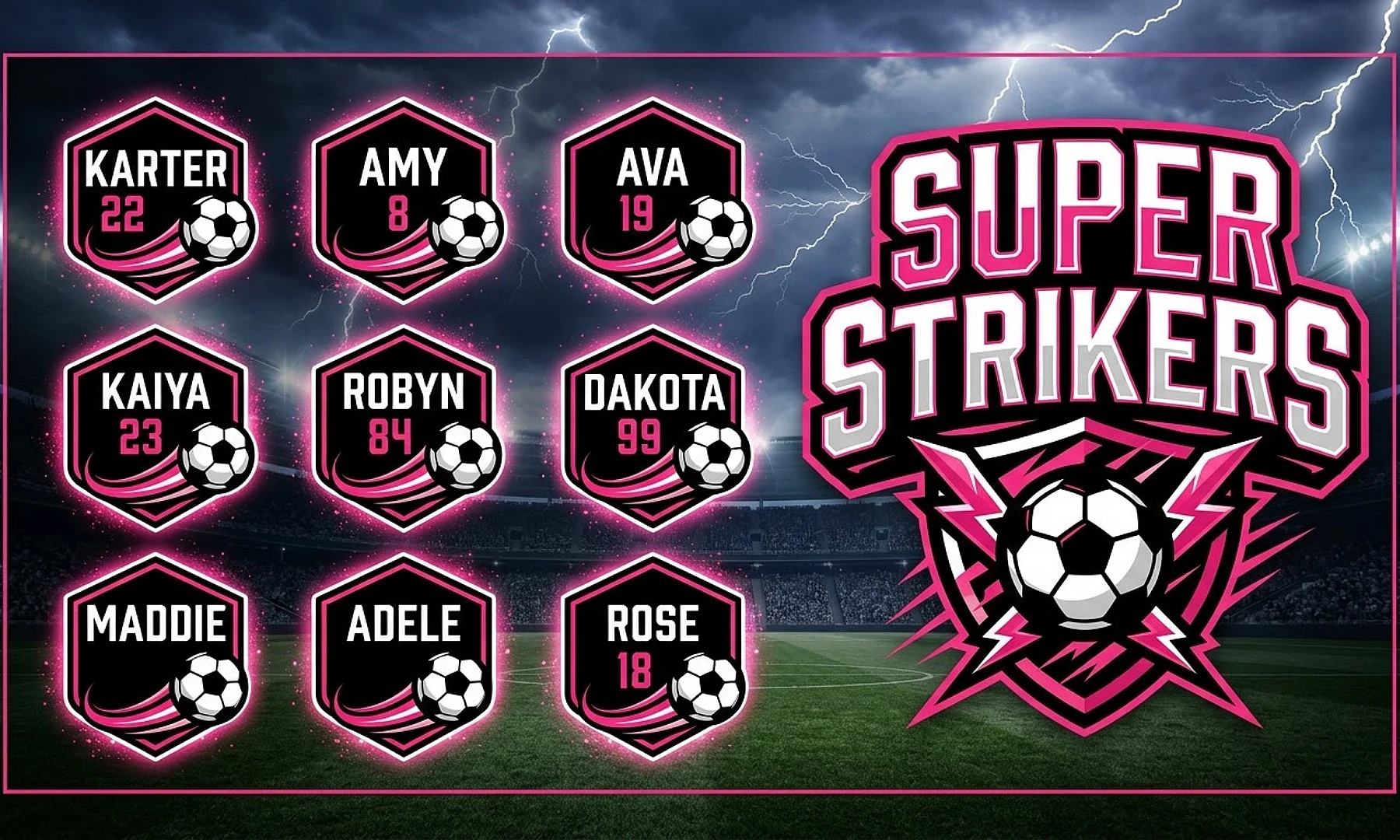 Super Strikers soccer team banner created with AI