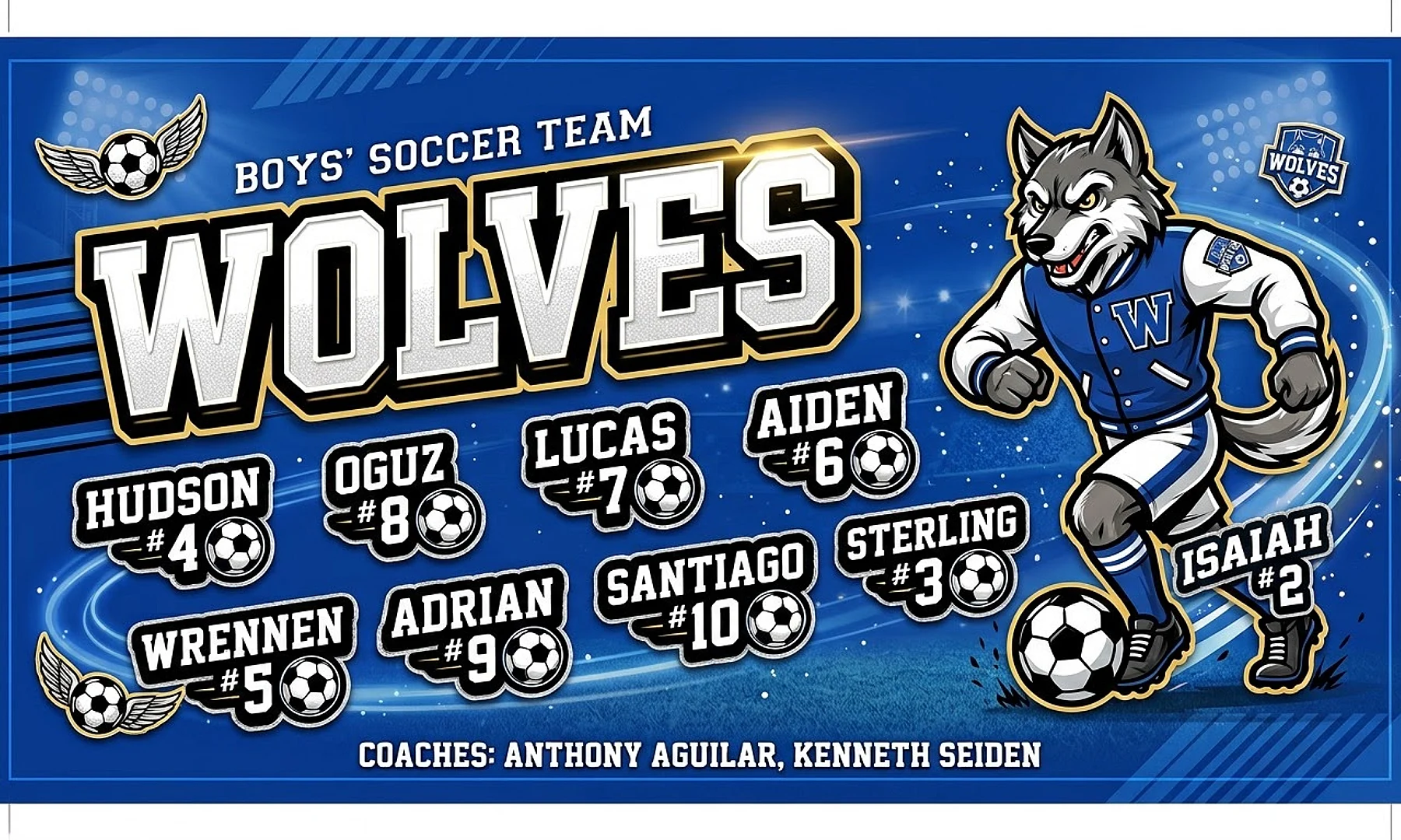 WOLVES soccer team banner created with AI