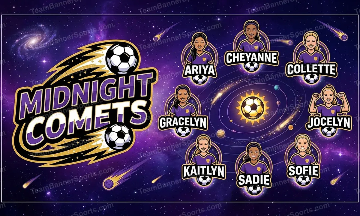 Midnight Comets soccer team banner created with AI