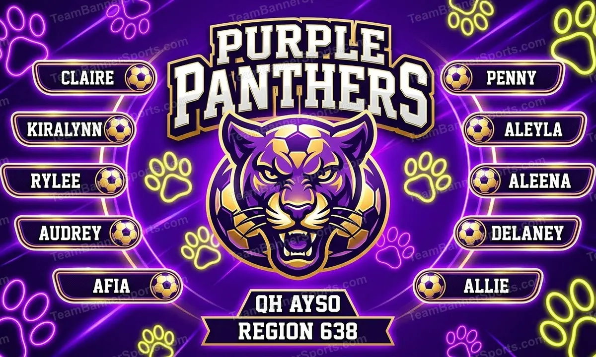 Purple Panthers soccer team banner created with AI