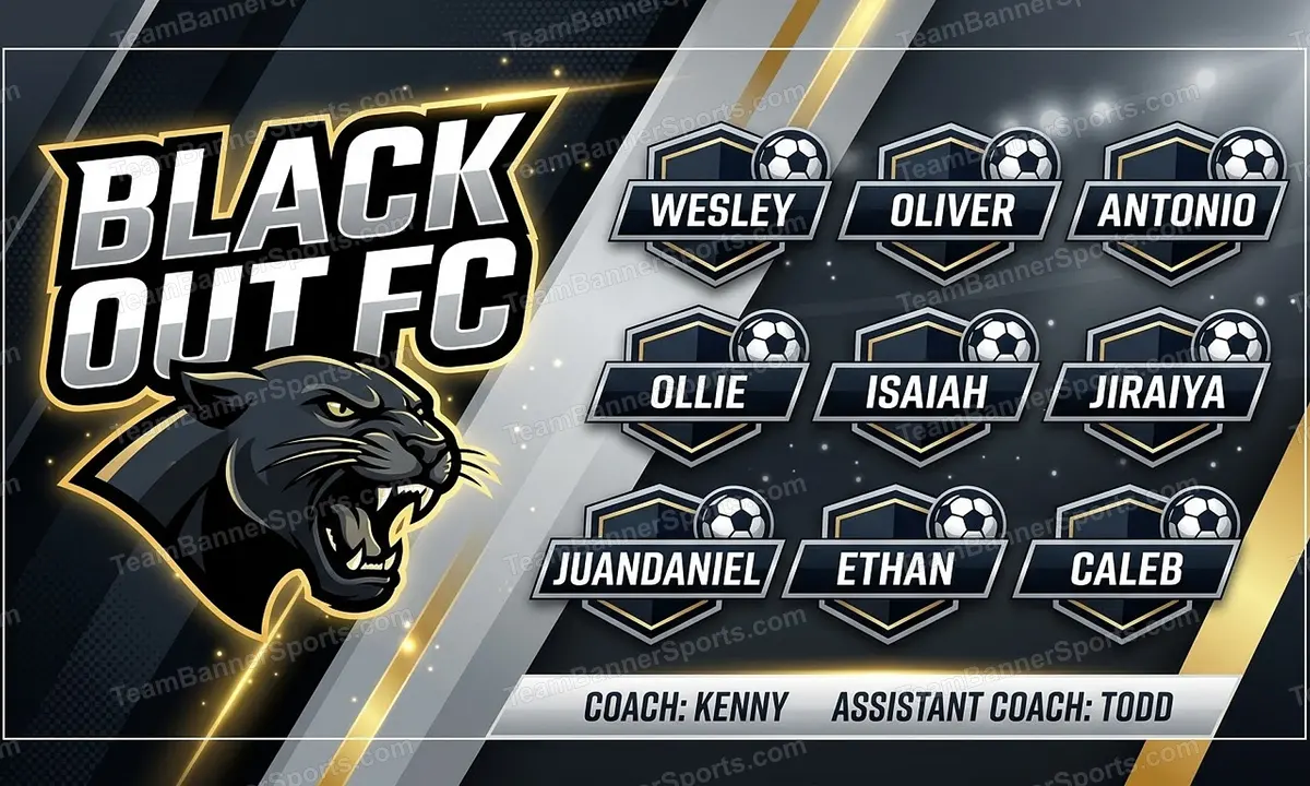 Black Out FC soccer team banner created with AI