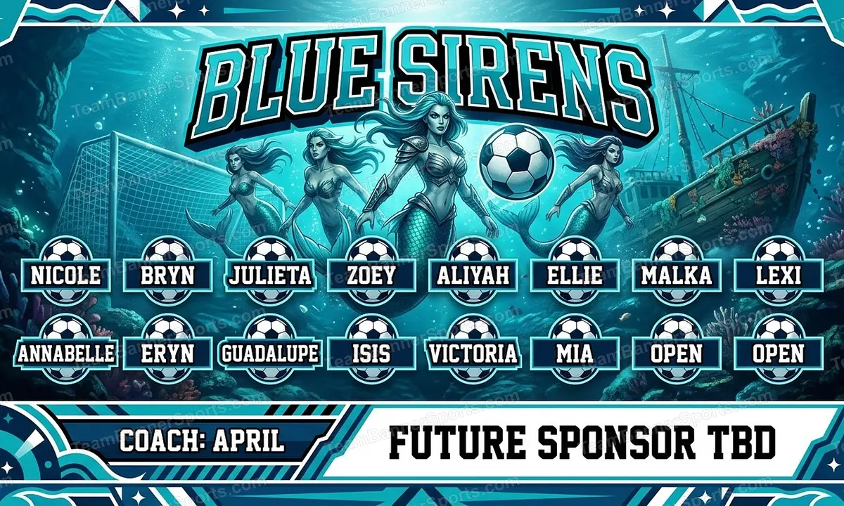 Blue Sirens soccer team banner created with AI