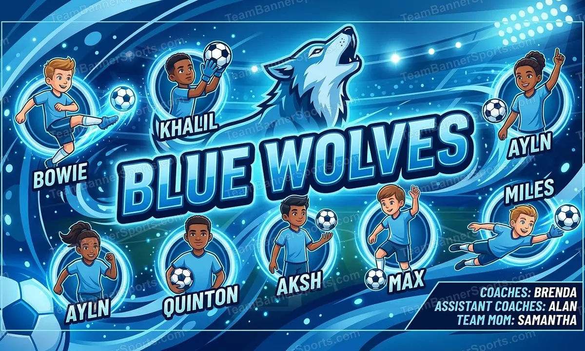 Blue Wolves soccer team banner created with AI