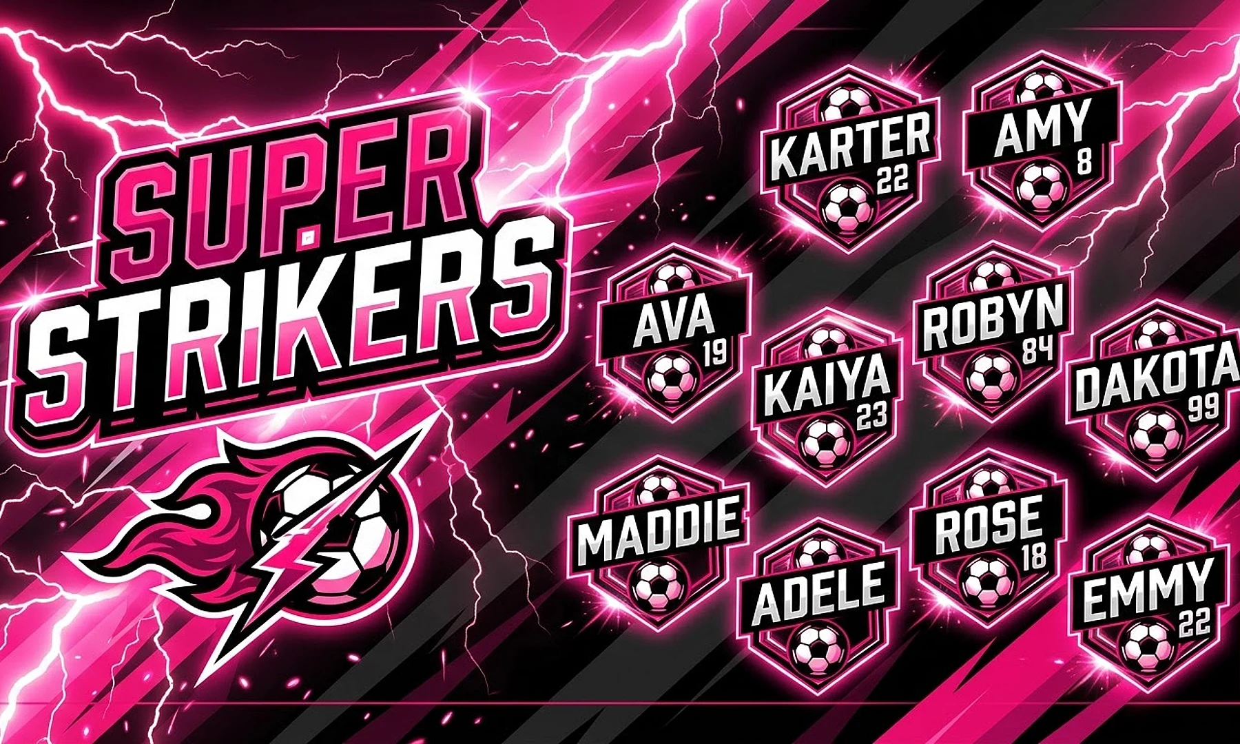 Super Strikers soccer team banner created with AI