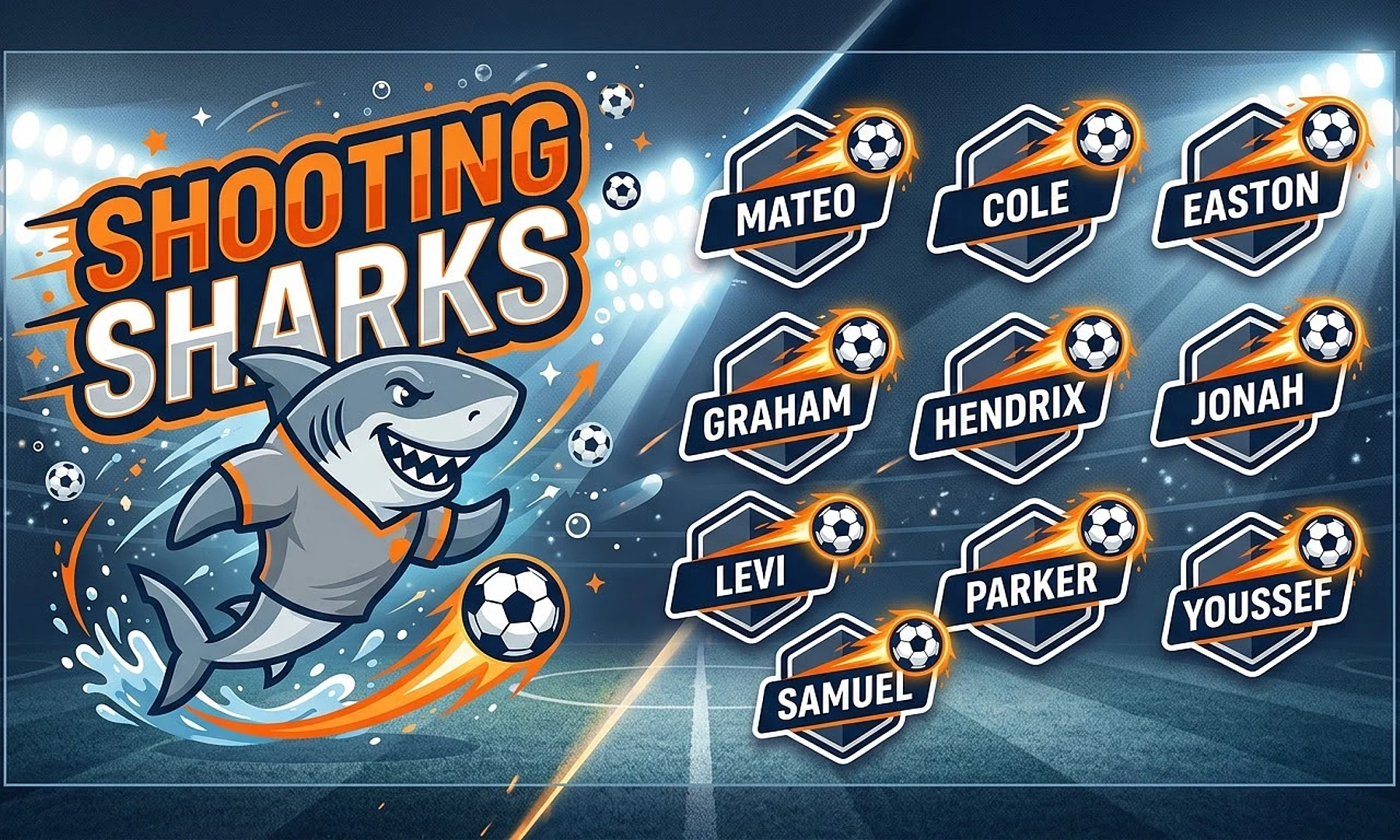 Shooting Sharks soccer team banner created with AI
