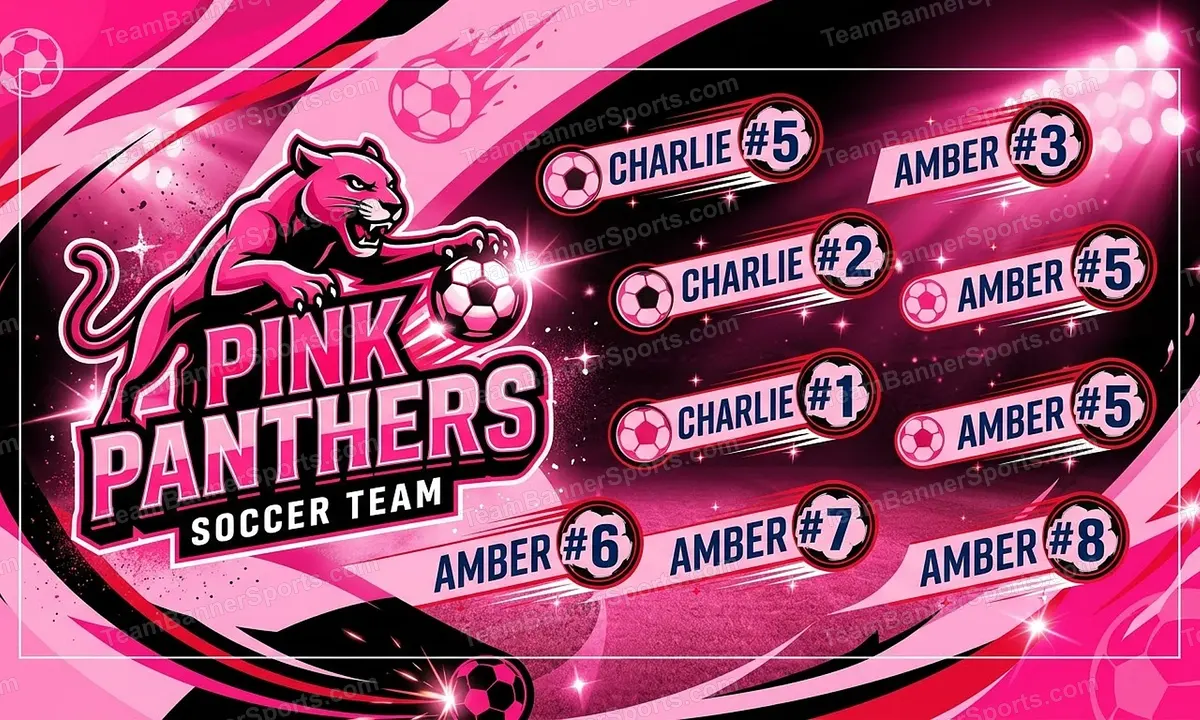 Pink panthers soccer team banner created with AI
