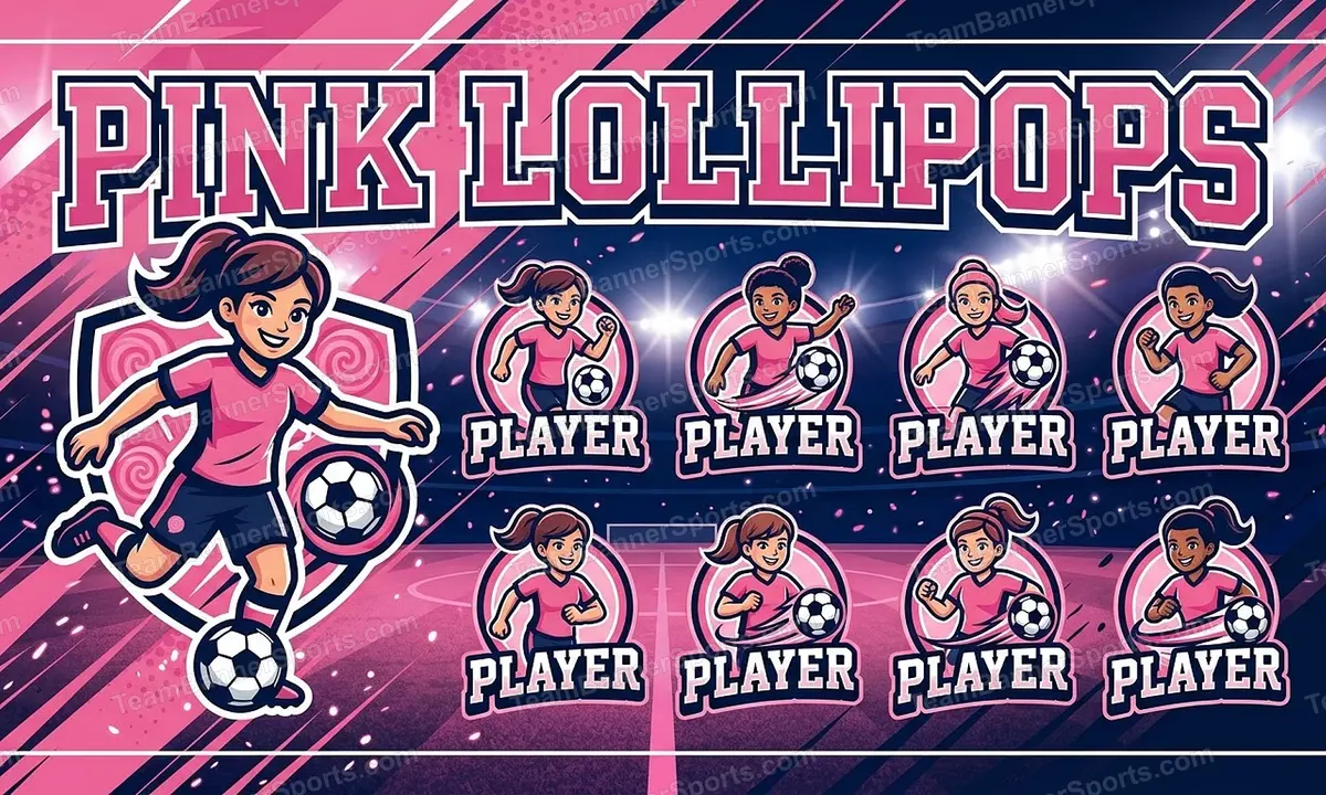 Pink lollipops soccer team banner created with AI