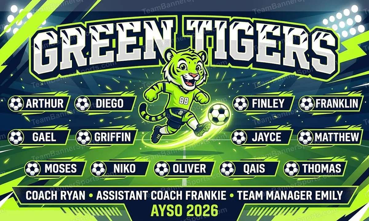 Green Tigers soccer team banner created with AI
