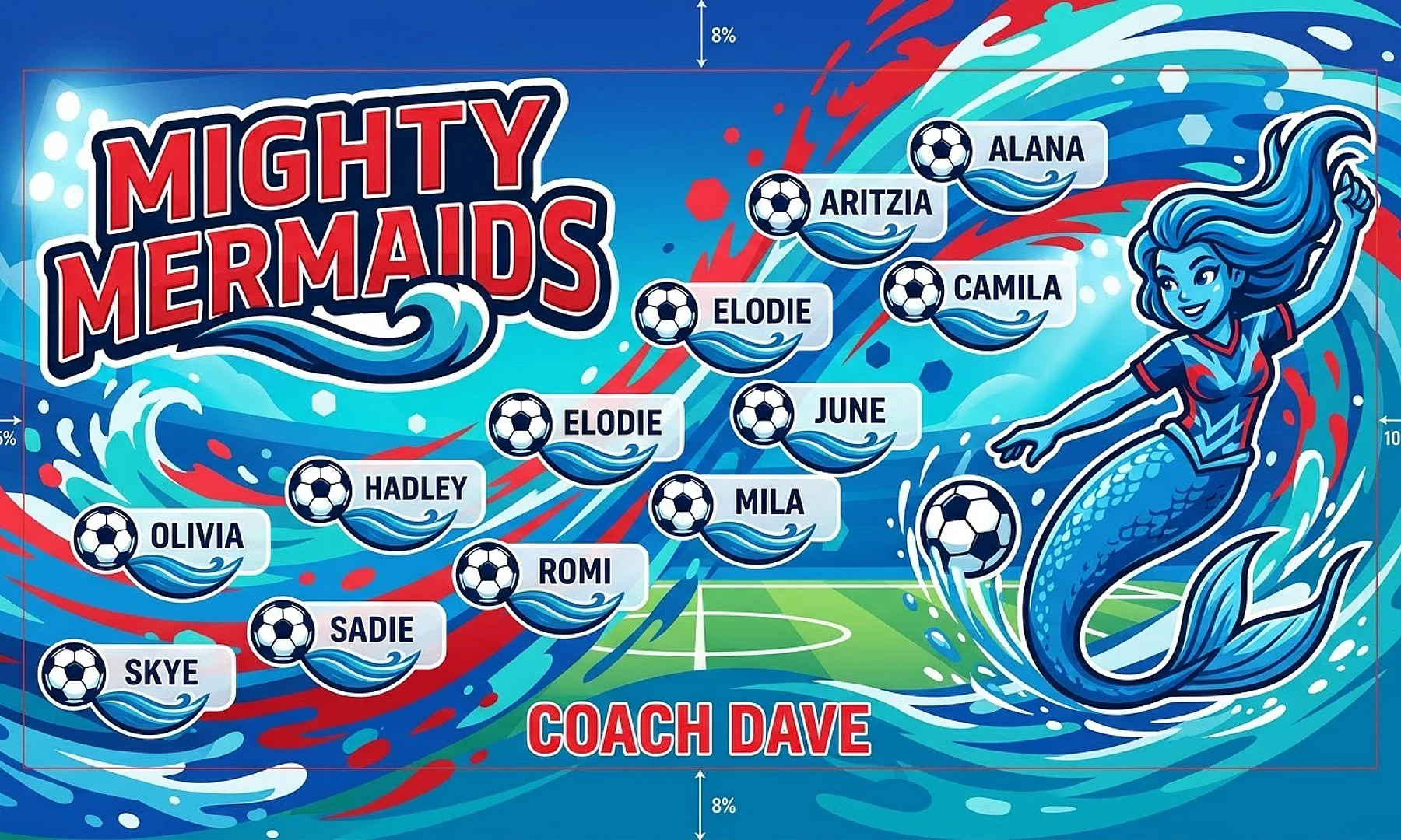 Mighty Mermaids soccer team banner created with AI