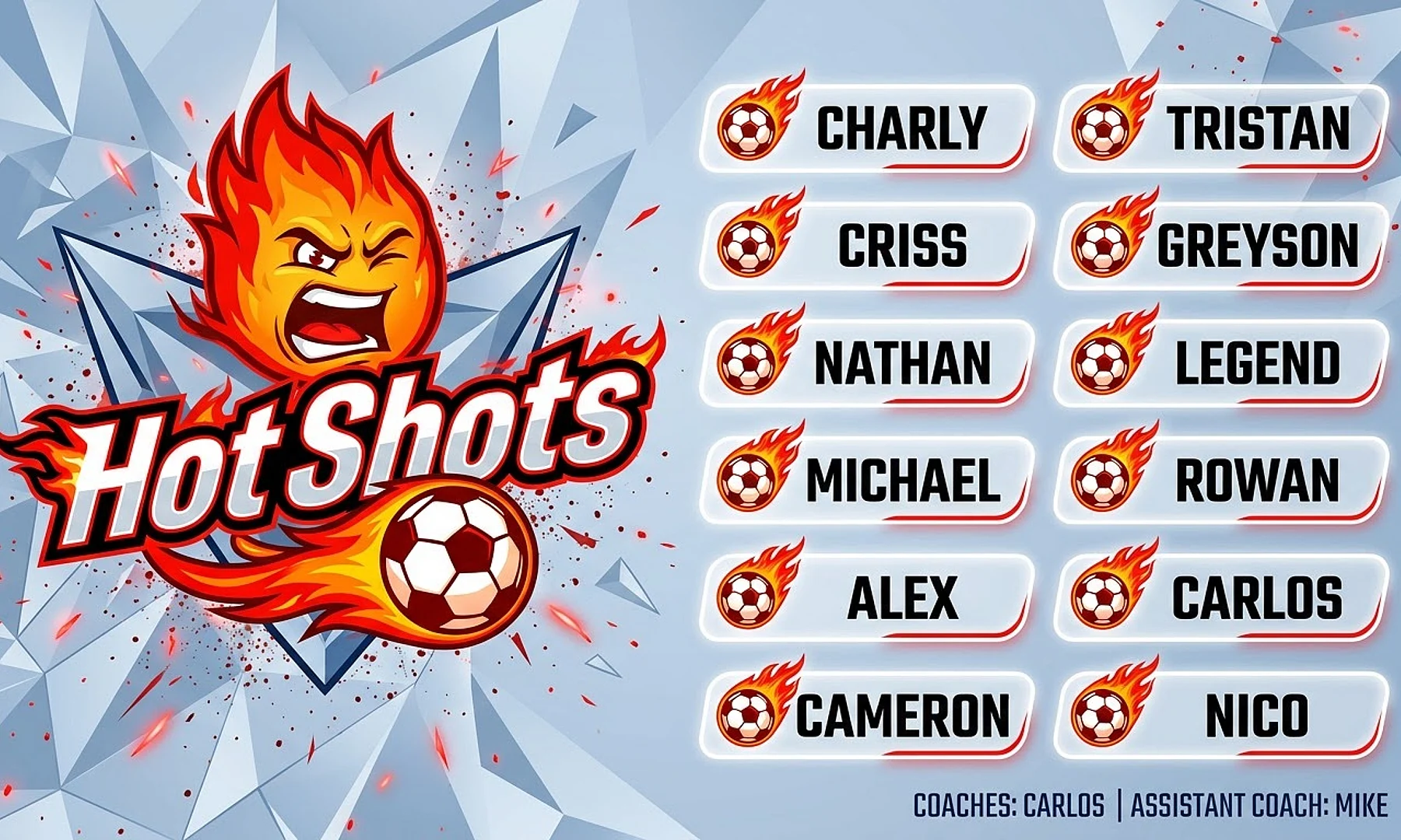 Hot Shots soccer team banner created with AI