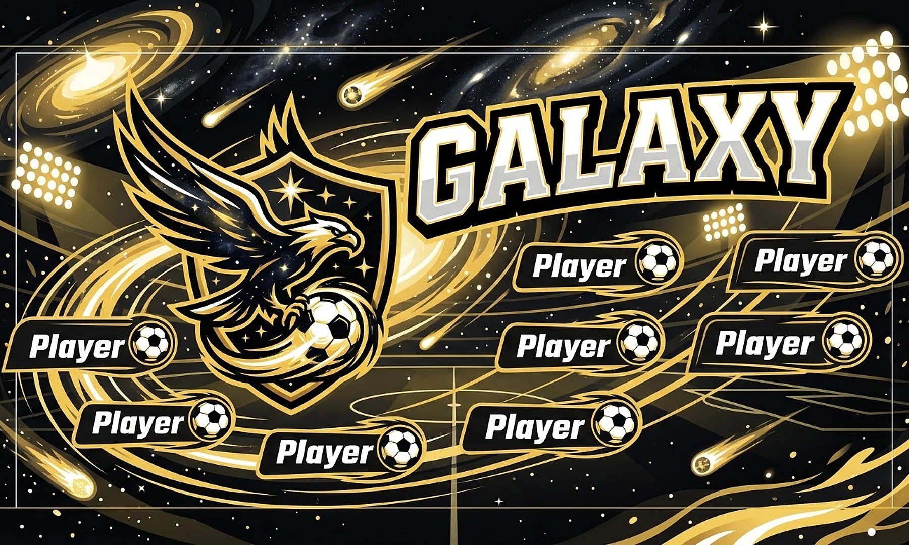 Galaxy soccer team banner created with AI