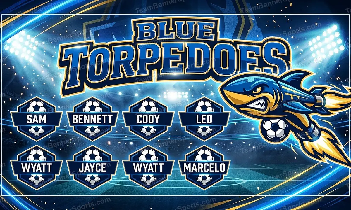 Blue Torpedoes soccer team banner created with AI