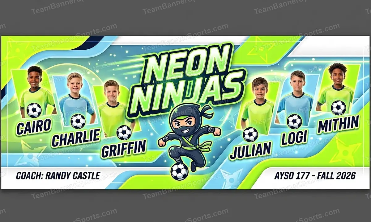 Neon Ninjas soccer team banner created with AI