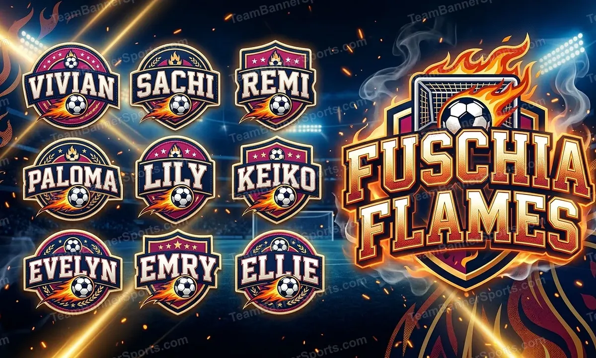 Fuschia Flames soccer team banner created with AI