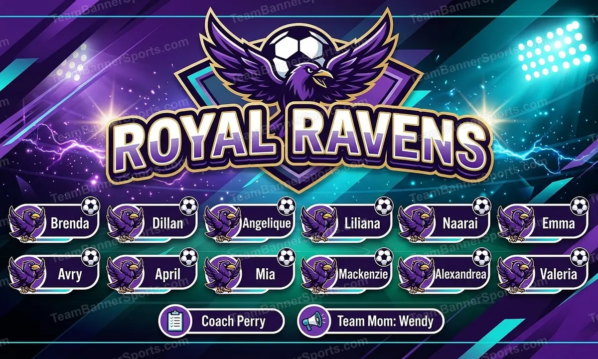 Royal Ravens soccer team banner created with AI