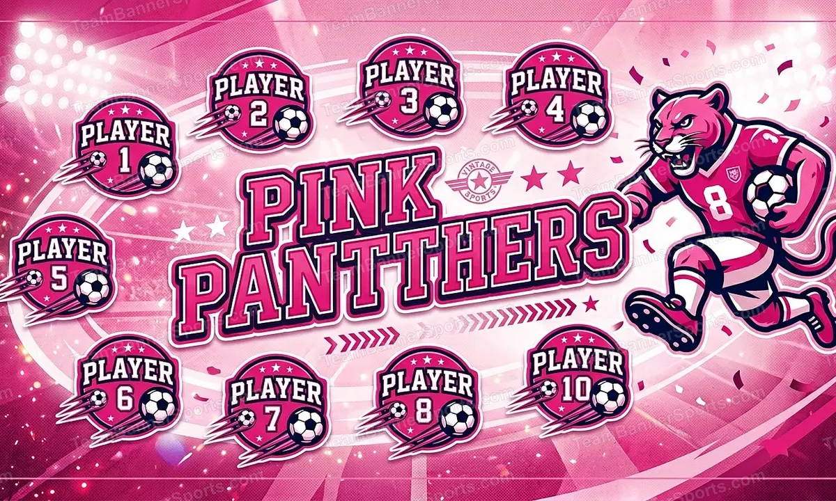 Pink Panthers soccer team banner created with AI
