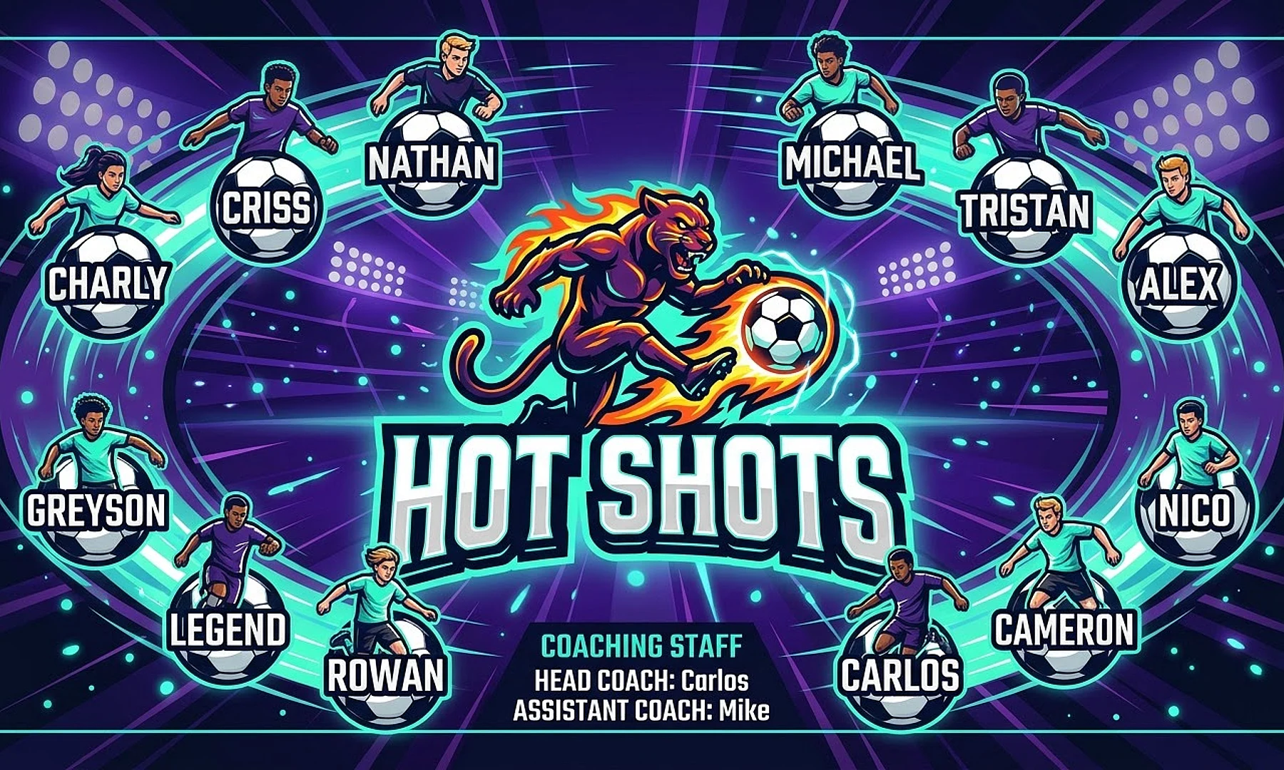 Hot Shots soccer team banner created with AI