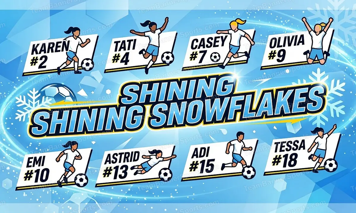 Shining snowflakes soccer team banner created with AI