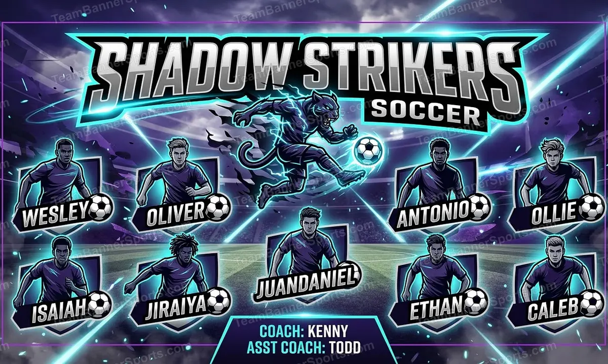 Shadow Strikers soccer team banner created with AI