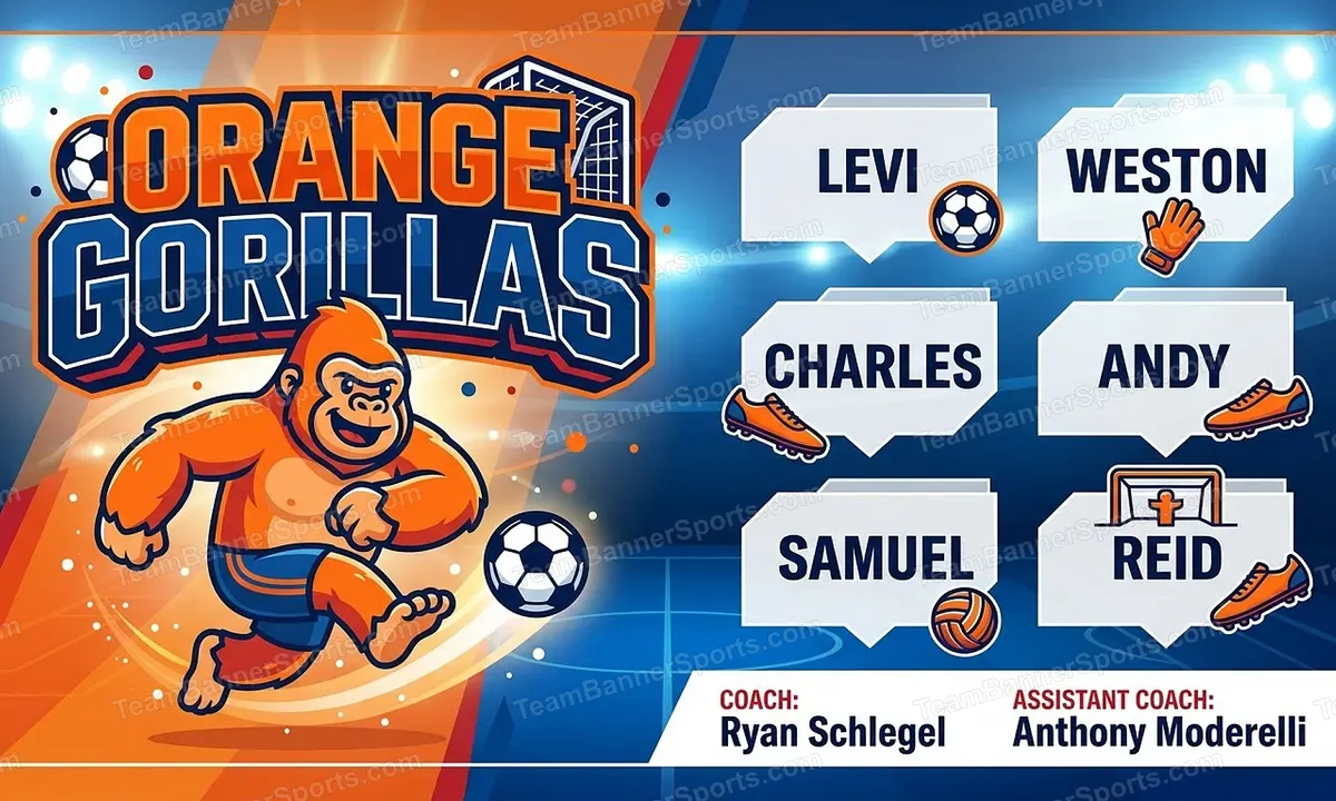 Orange Gorillas soccer team banner created with AI