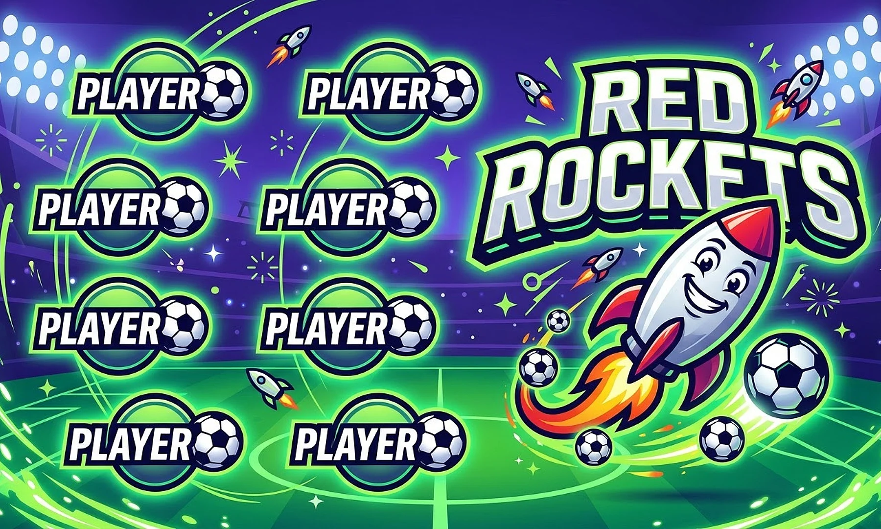 Red Rockets soccer team banner created with AI