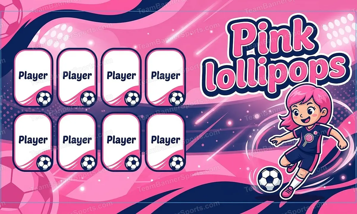 Pink lollipops soccer team banner created with AI