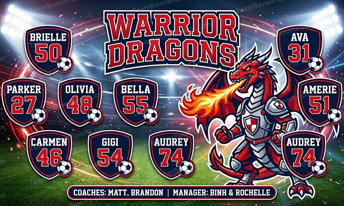 Warrior Dragons soccer team banner created with AI
