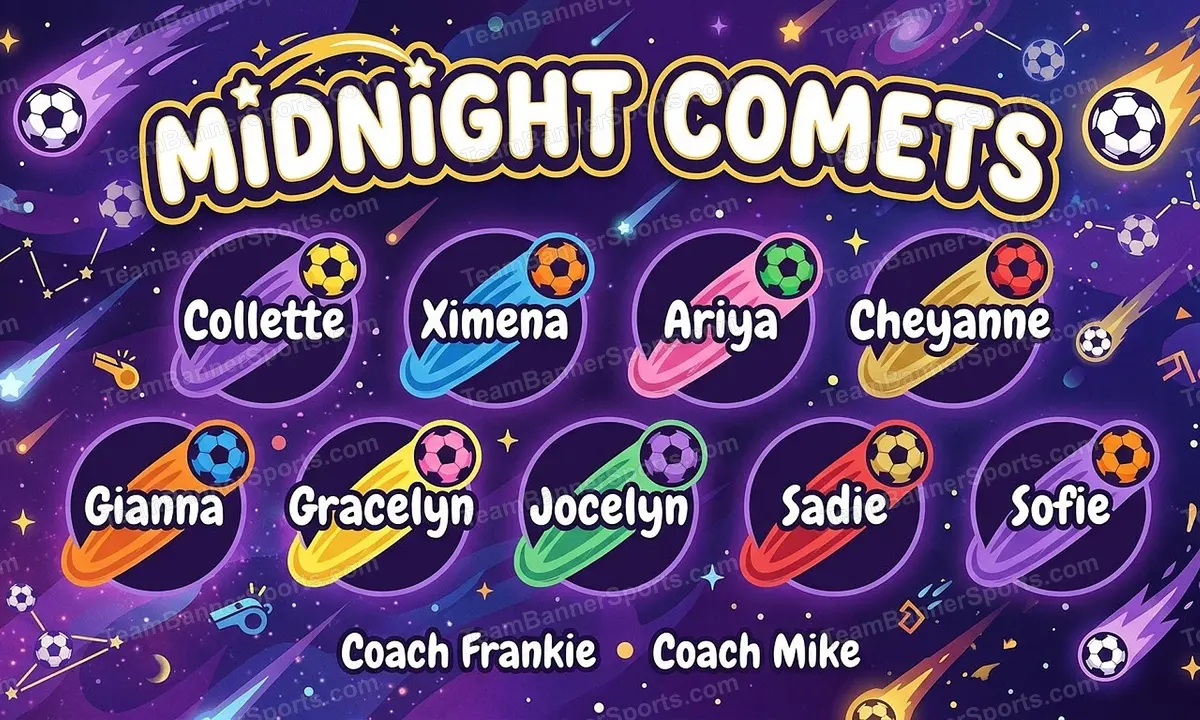 Midnight Comets soccer team banner created with AI