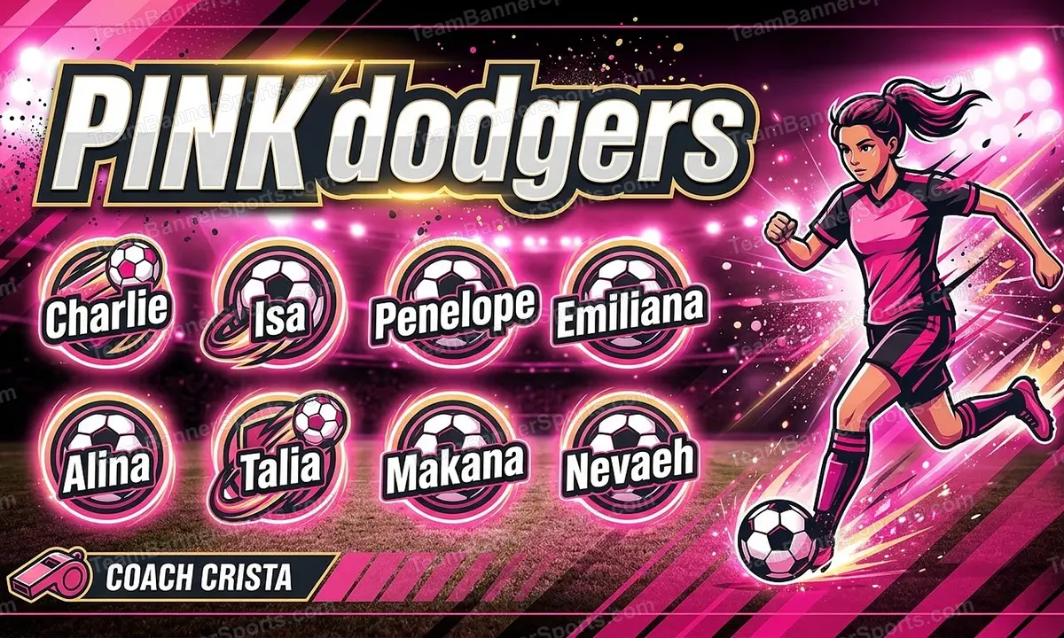 Pink dodgers soccer team banner created with AI
