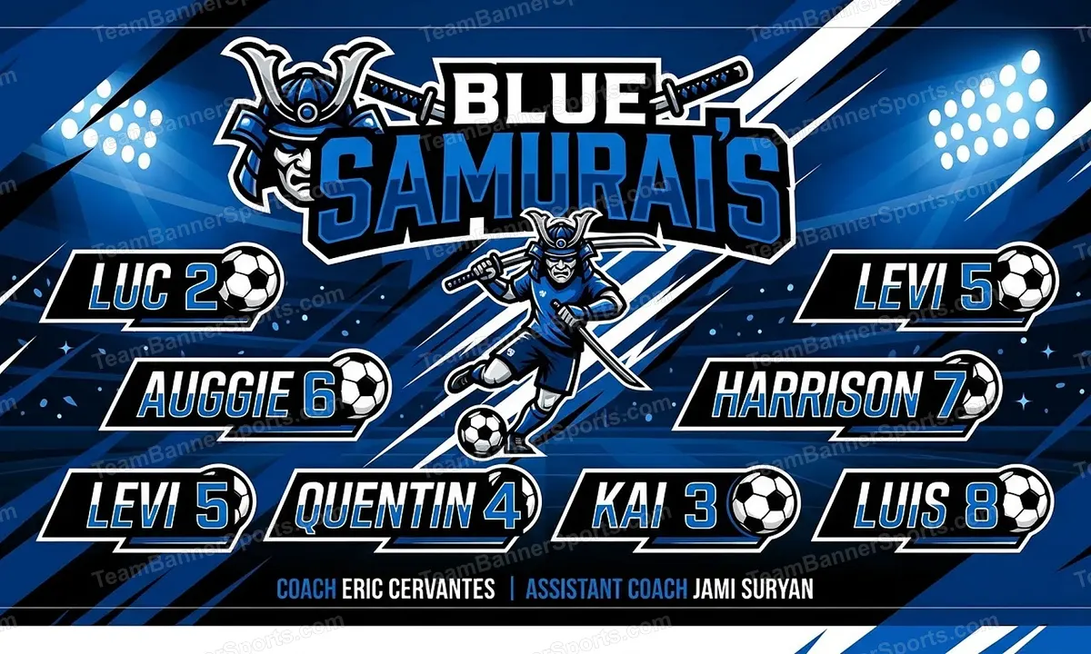 Blue Samurai’s soccer team banner created with AI