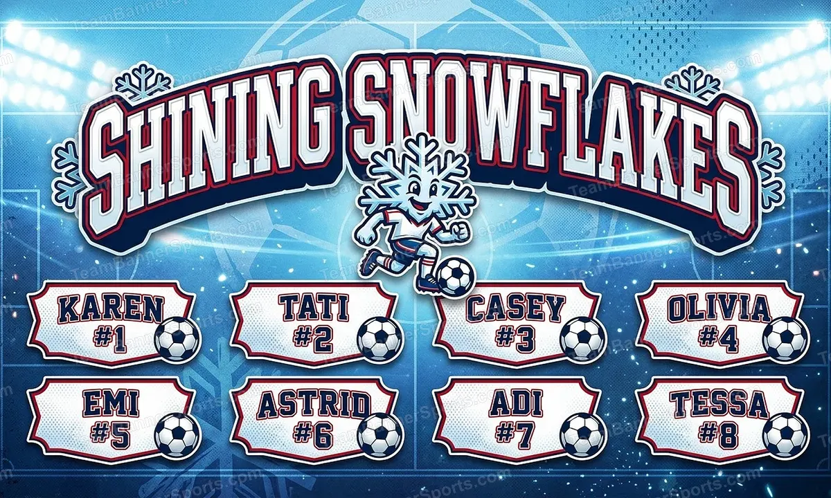 Shining snowflakes soccer team banner created with AI