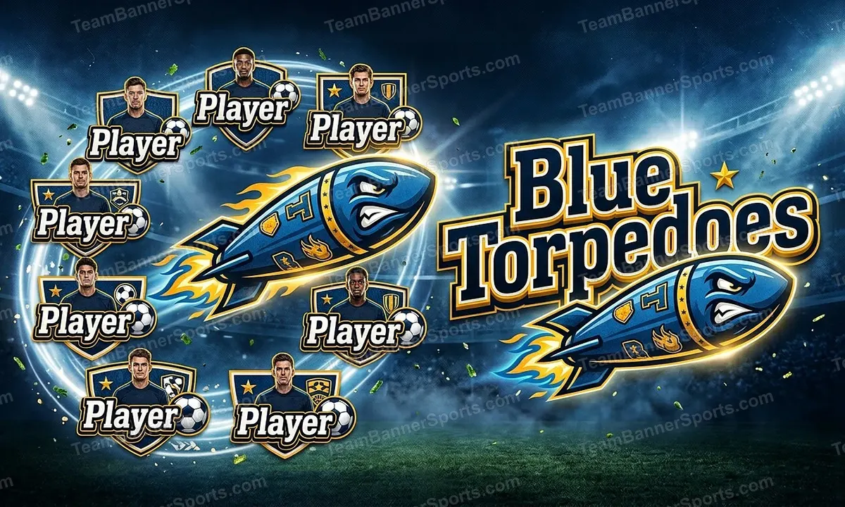 Blue Torpedoes soccer team banner created with AI