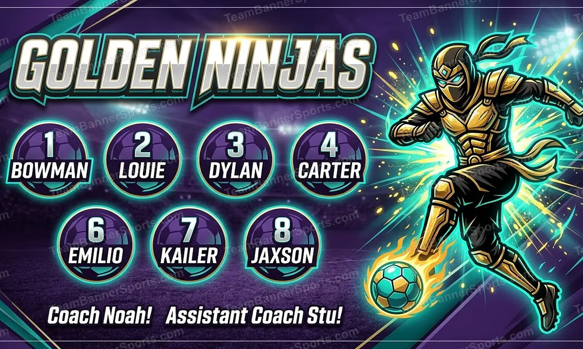 Golden Ninjas soccer team banner created with AI