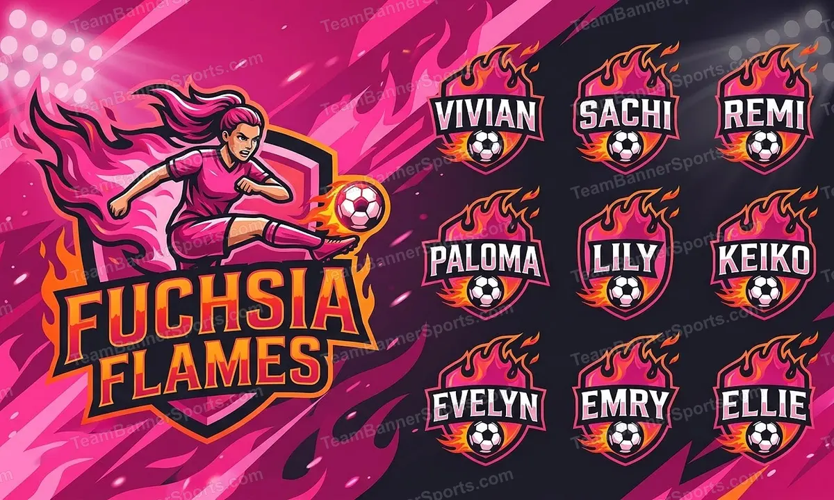Fuchsia Flames soccer team banner created with AI