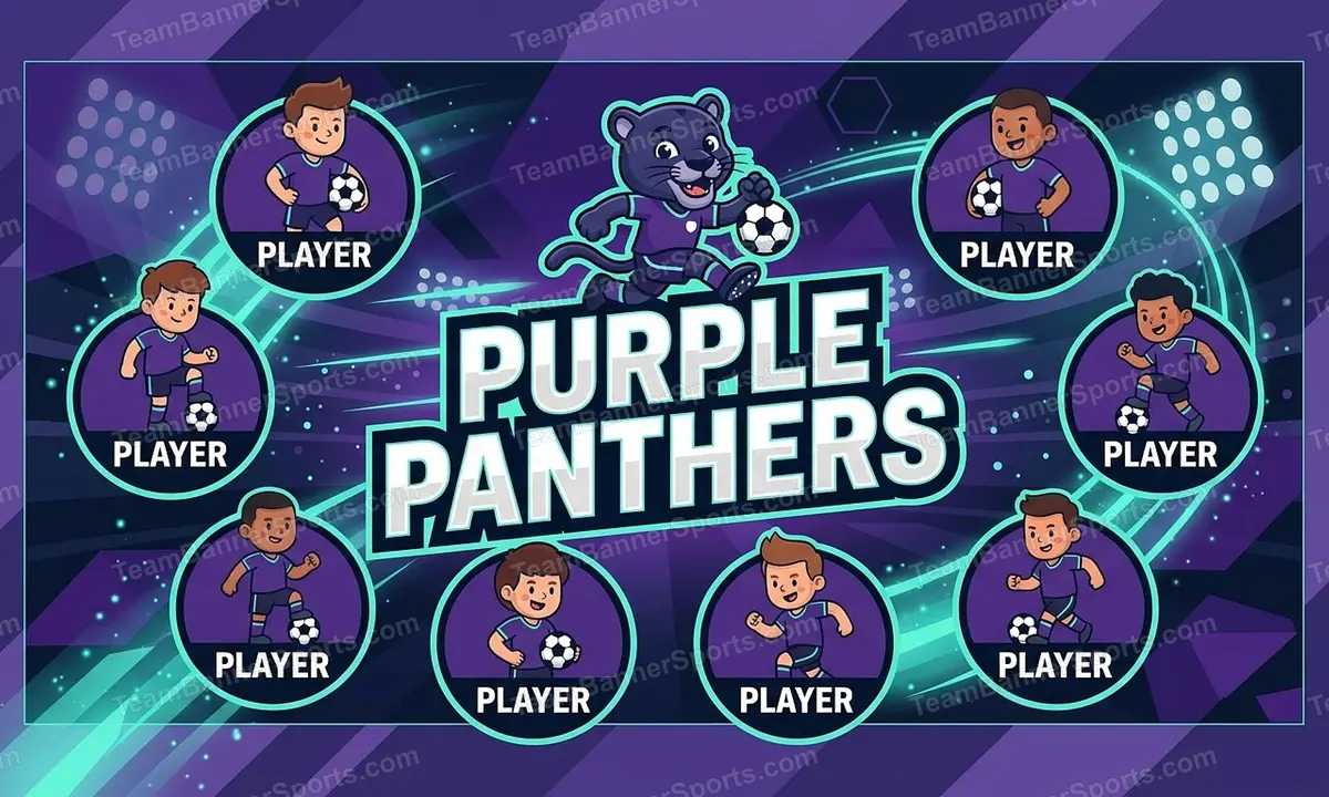 Purple panthers soccer team banner created with AI