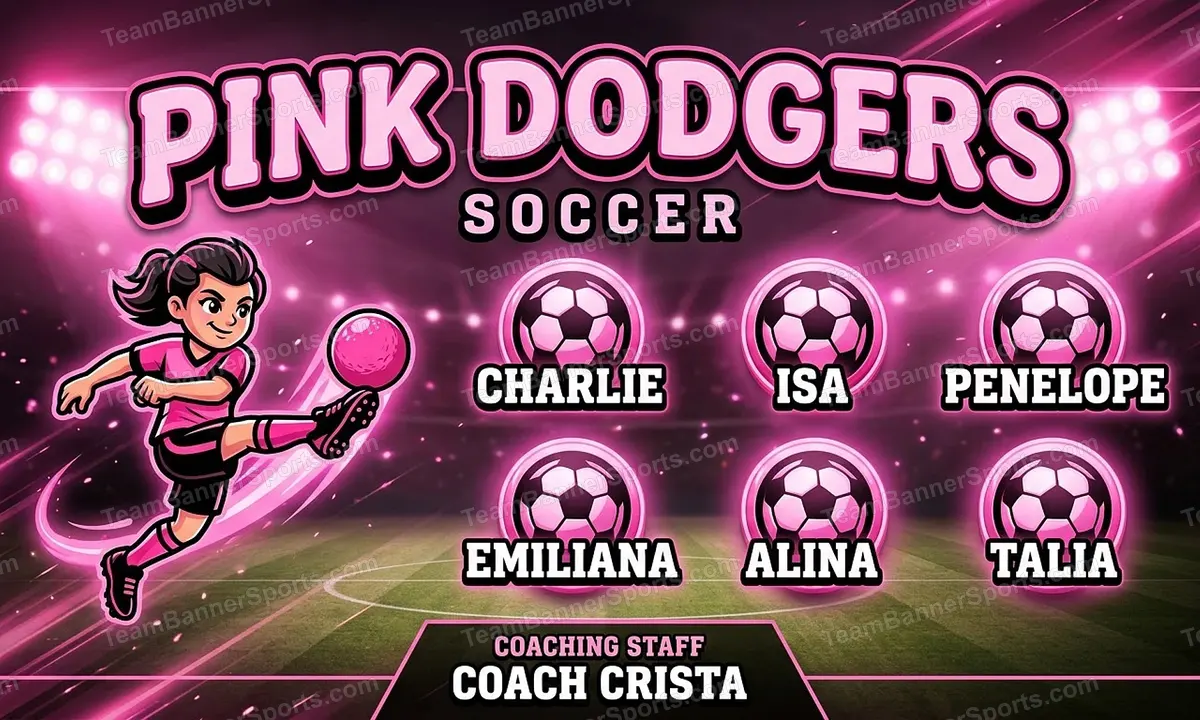 Pink Dodgers soccer team banner created with AI