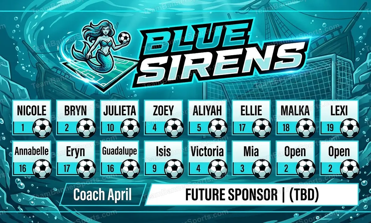 Blue Sirens soccer team banner created with AI