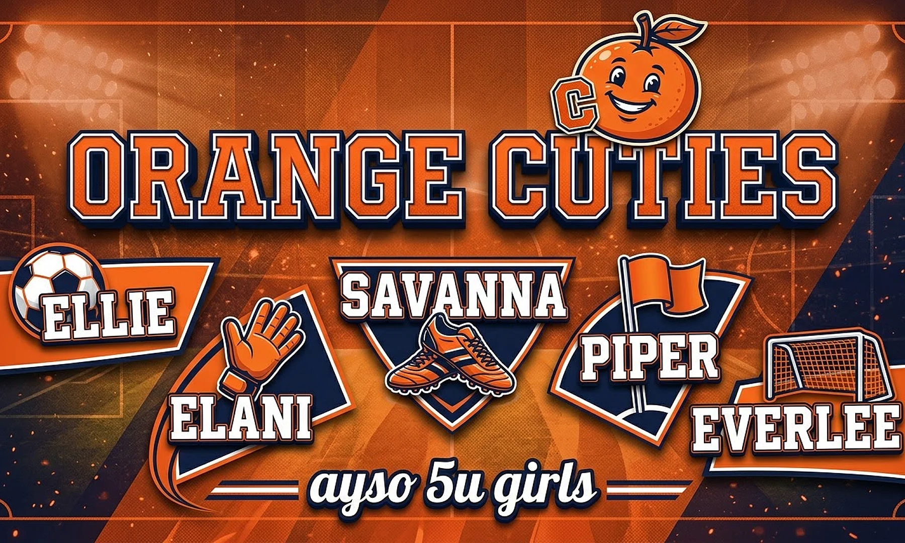Orange Cuties soccer team banner created with AI