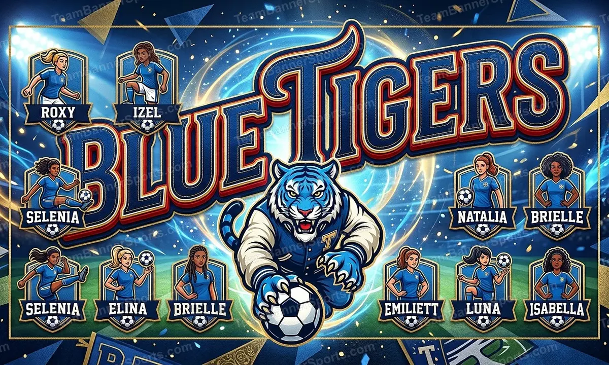Blue Tigers soccer team banner created with AI