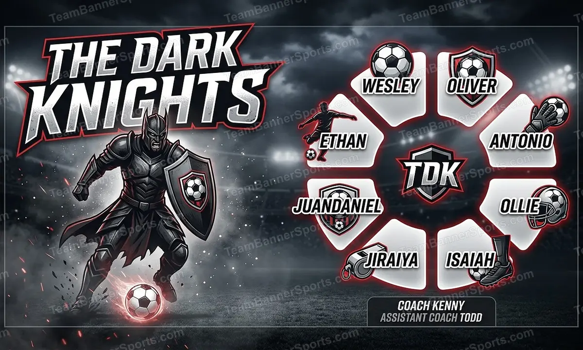 The Dark Knights soccer team banner created with AI