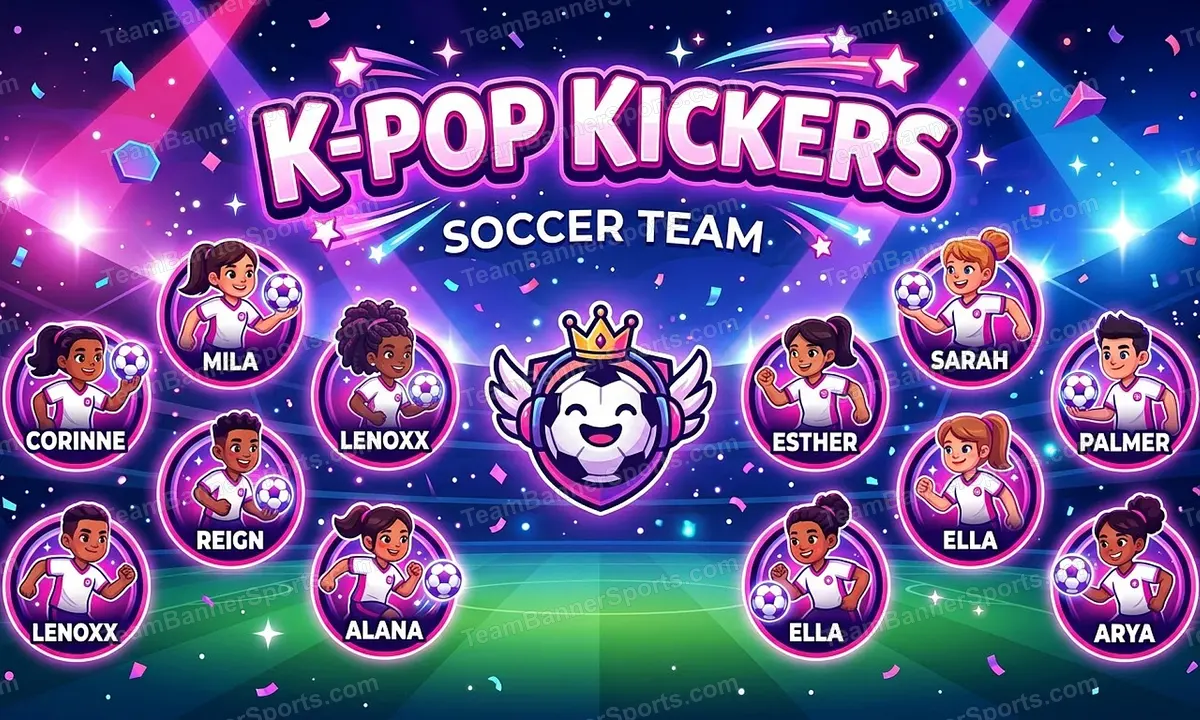 K-Pop Kickers soccer team banner created with AI