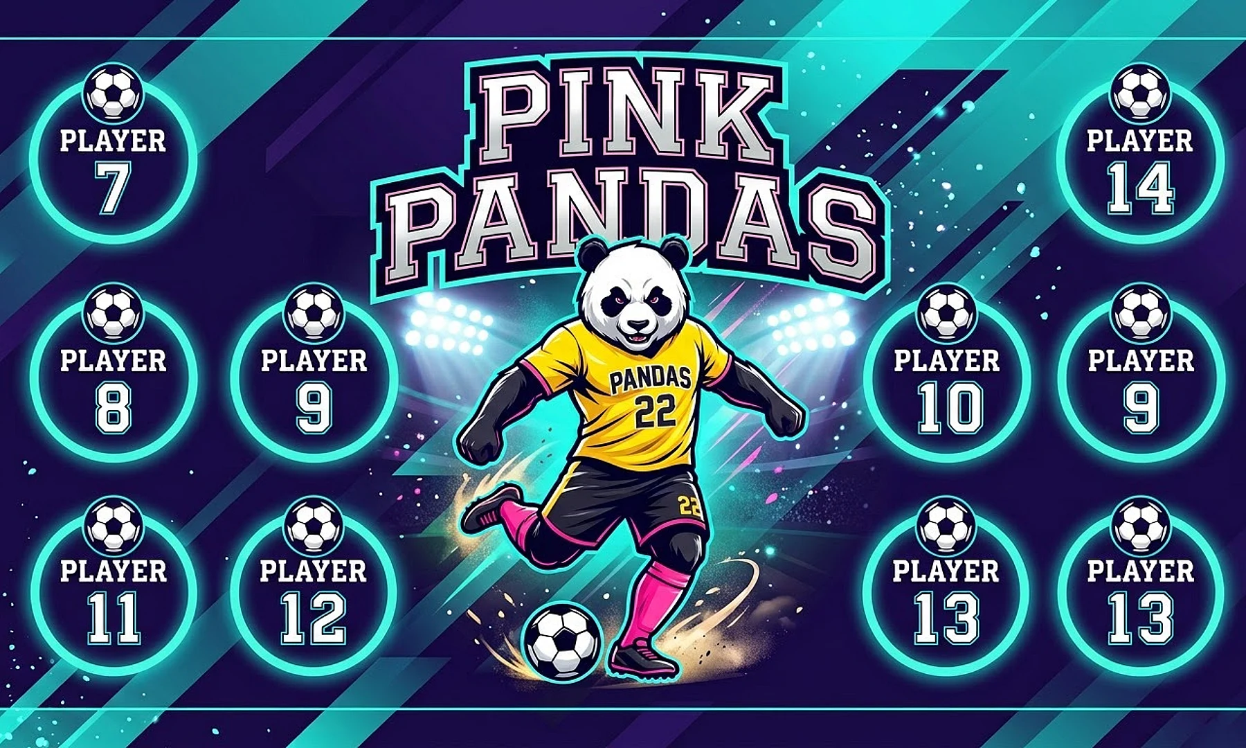 Pink pandas soccer team banner created with AI