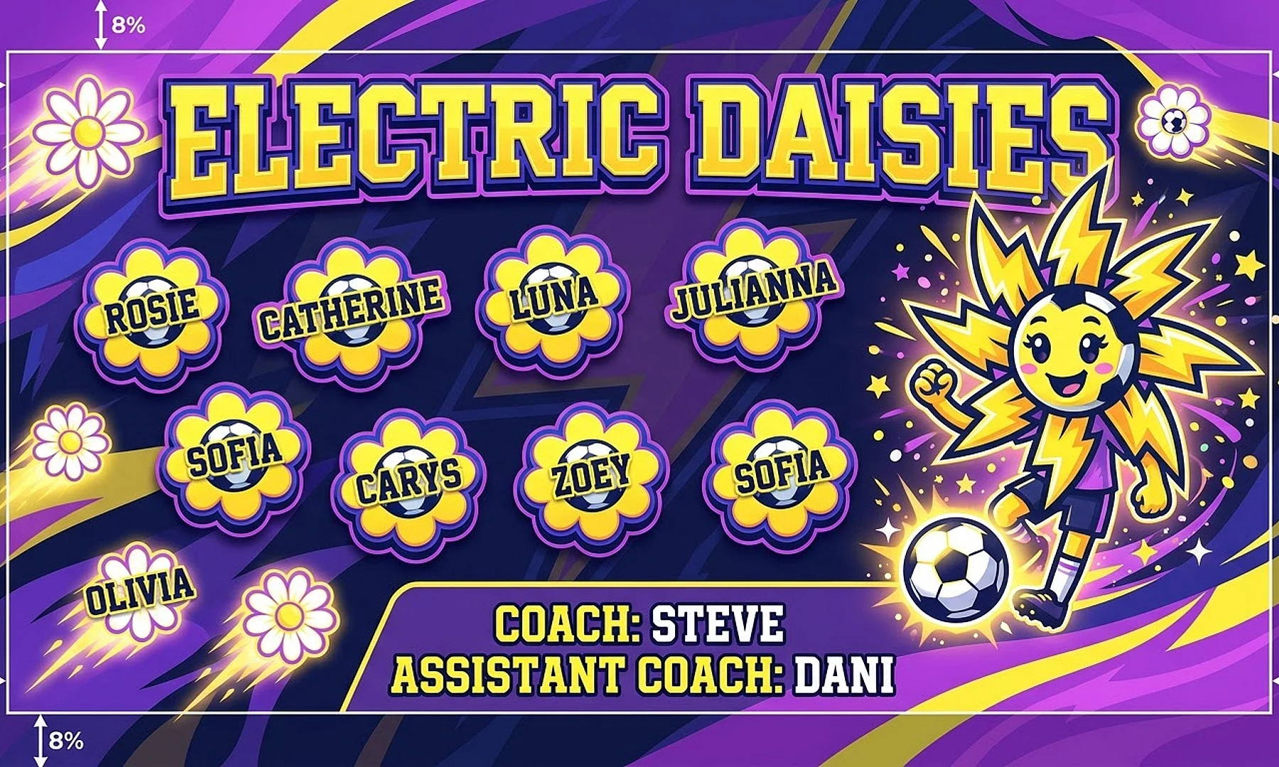 Electric Daisies soccer team banner created with AI