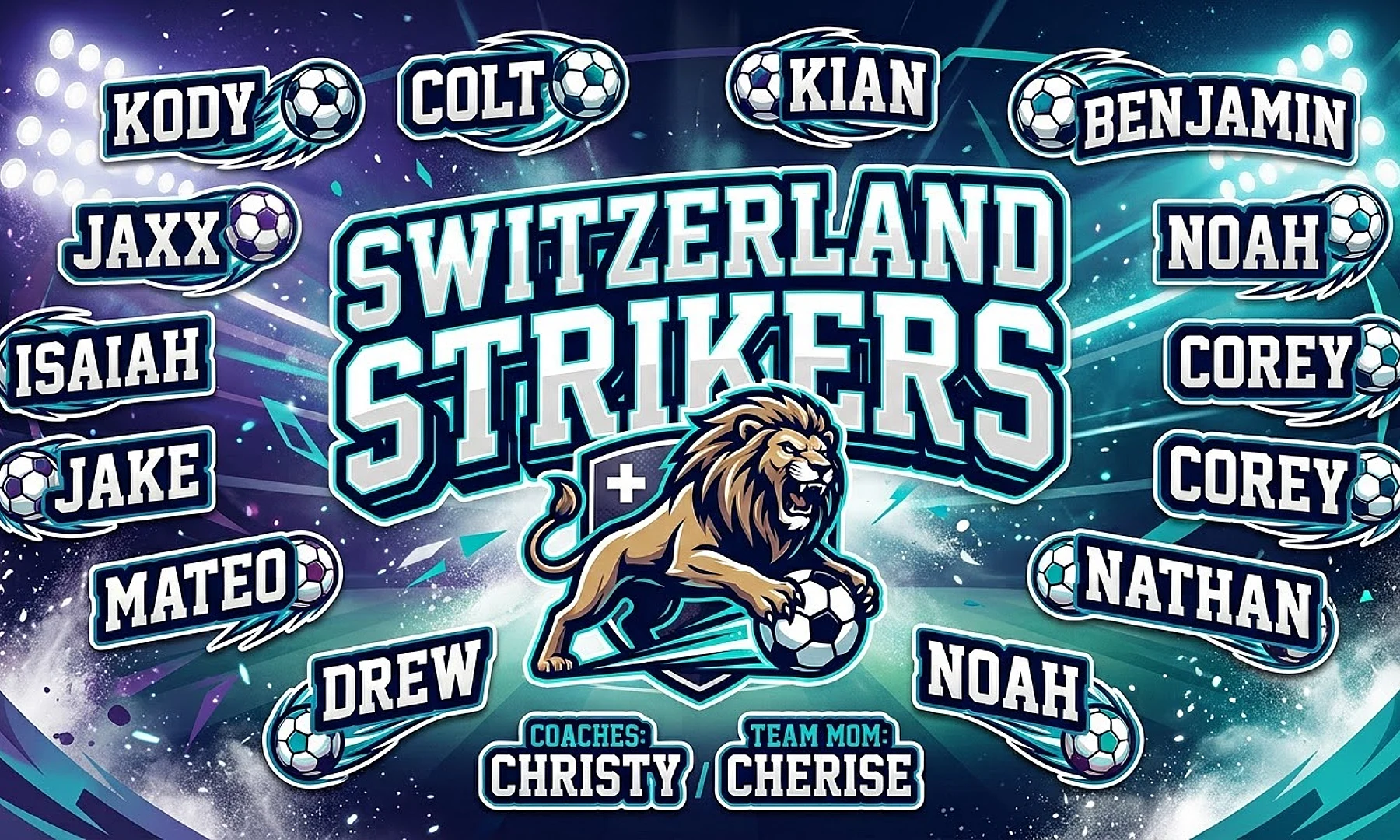 Switzerland Strikers soccer team banner created with AI