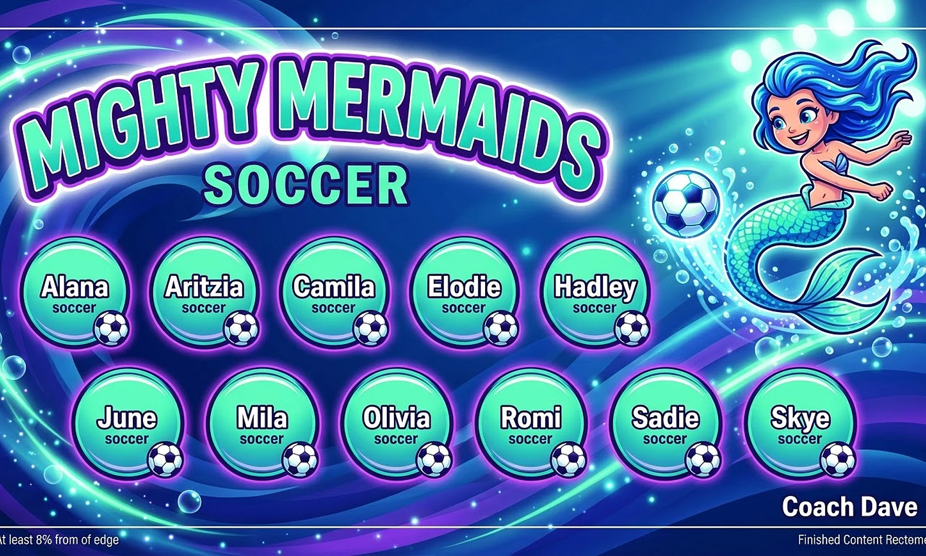 Mighty Mermaids soccer team banner created with AI