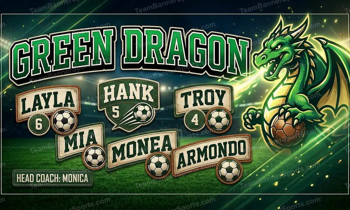 Green Dragon soccer team banner created with AI